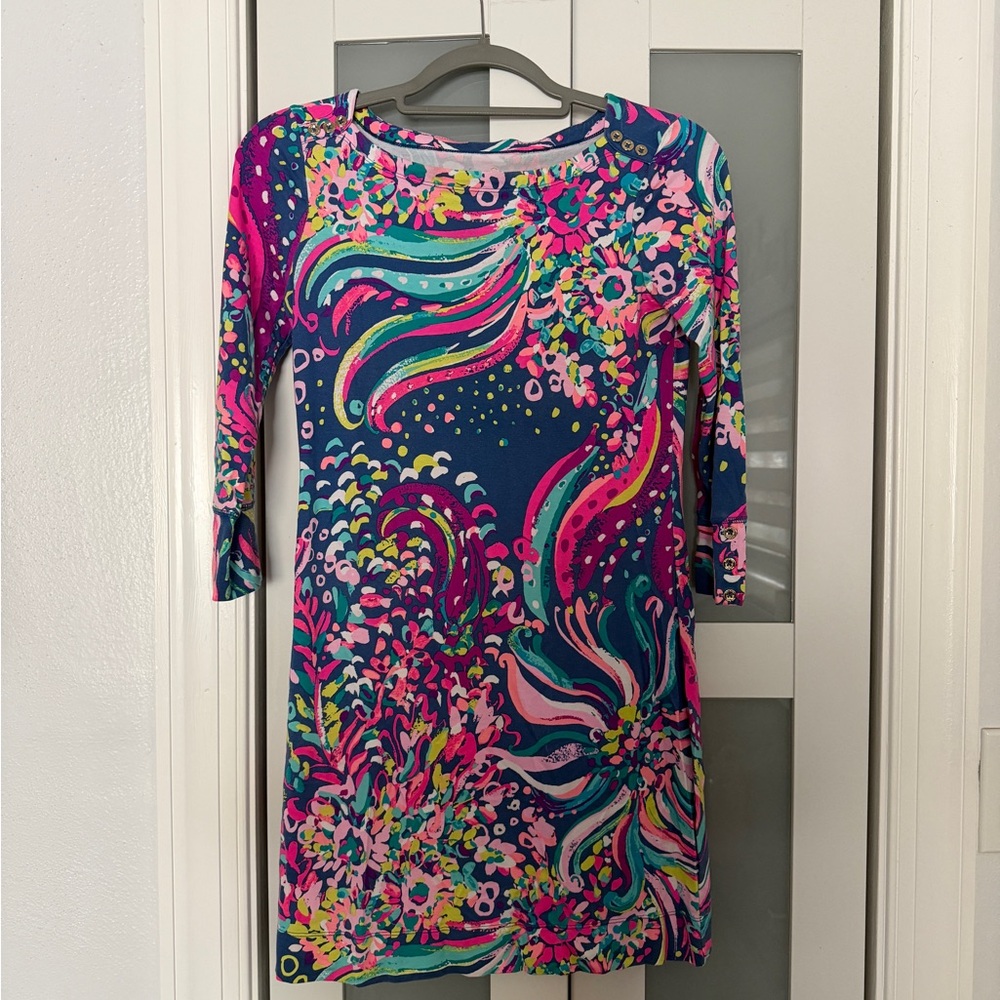 Lilly Pulitzer Vibrant Pink and Blue 3/4 Sleeve Dress